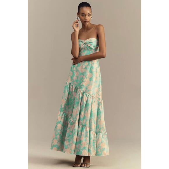 Hutch Phoebe Strapless Tiered Maxi Dress Sleeveless Teal Floral Size 8 NWT - Picture 1 of 15